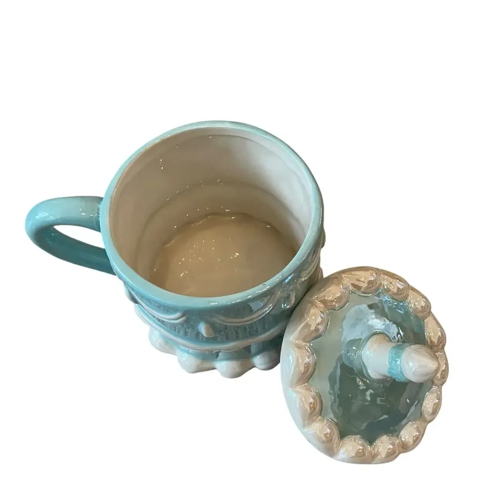 2pc Sheffield Home Hand Painted Blue Happy Birthday Cake Mug with Candle Lid New